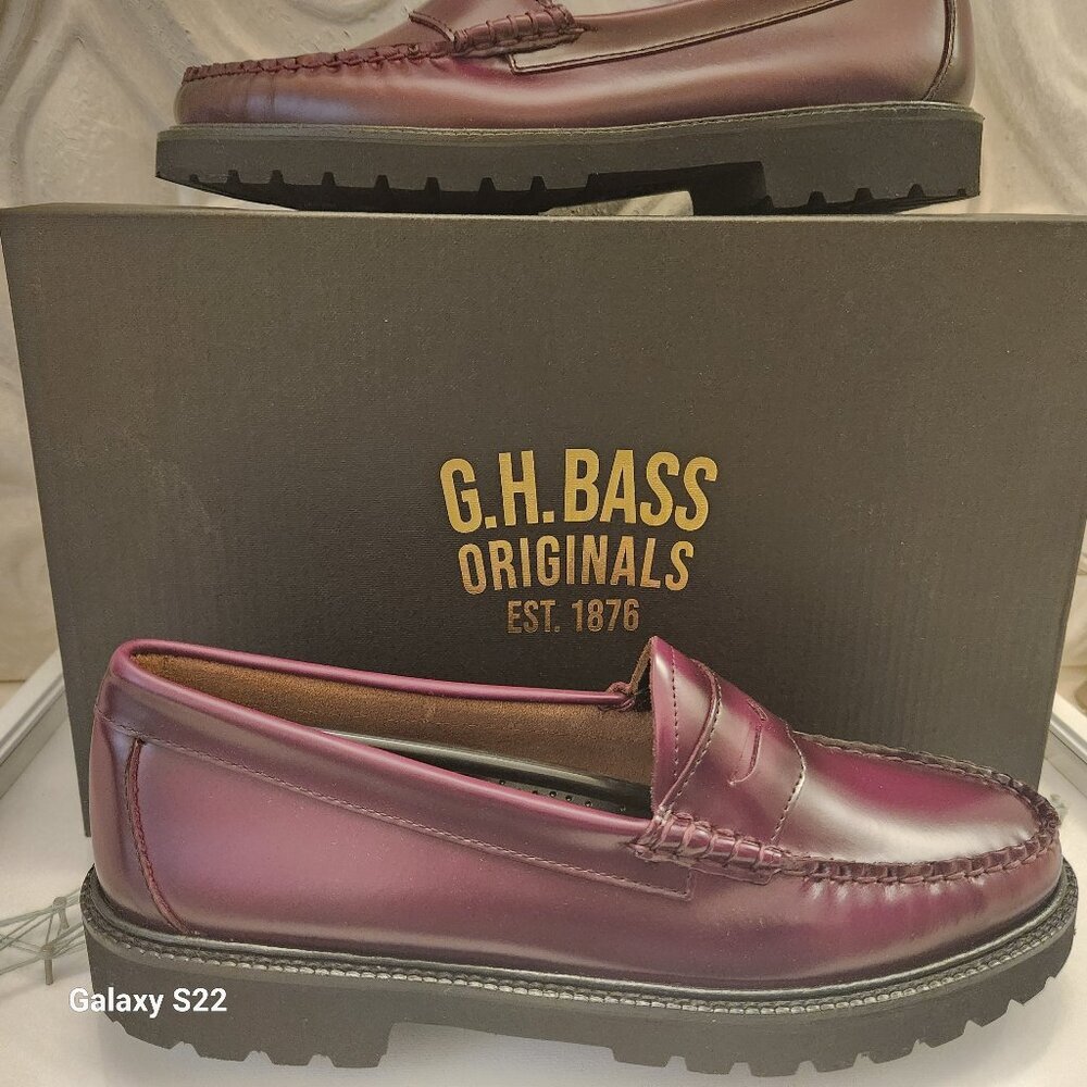 G.H.BASS Women’s Plum Leather Whitney Candy Lug Weejun Loafer Flats. NIB. 7